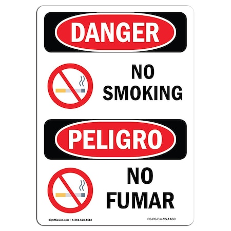 Signmission OSHA Danger Sign, No Smoking, 10in X 7in Decal, 7" W, 10" L, Bilingual Spanish, No Smoking OS-DS-D-710-VS-1469